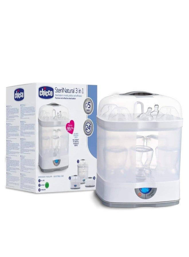 شيكو Chicco 3 in1 Steam Sterilizer | Microwave Safe | Sterilizes upto 6 Bottles | Kills 99.9% Of Germs | 24hrs Sterilization in 5 Mins | Auto Switch Off |Portable & Travel Friendly | 2 Years Warranty Cover - Image 1